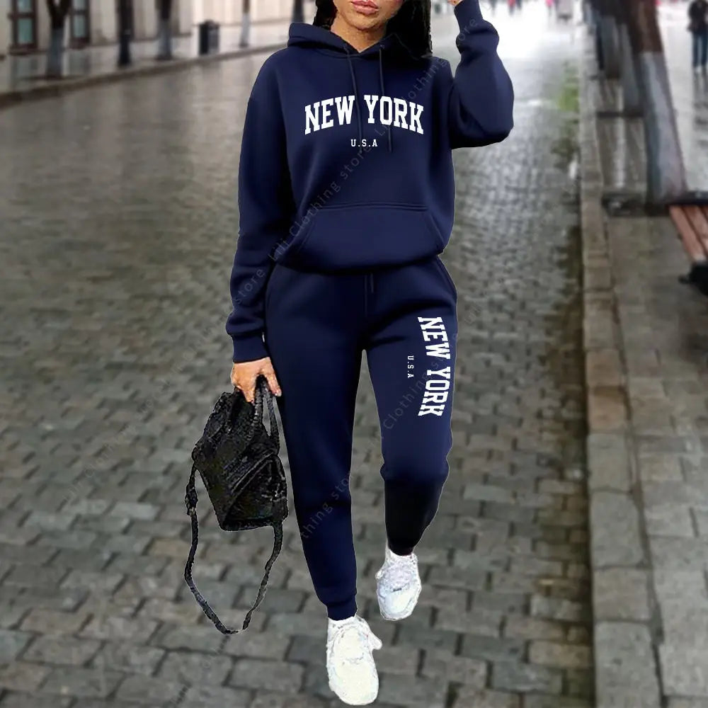 Women's Tracksuit Autumn Winter Hoodies Trousers 2PCS Suit Sports Jogging Street High quality Clothes Women Pants Sets
