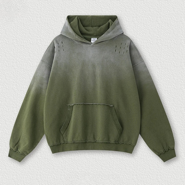 Custom LOGO men's 2025 autumn 370G heavy 100% cotton gradual change hole hooded sweater straight trousers set - ATFH