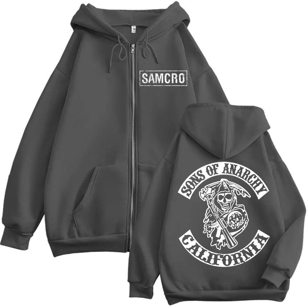 Sons of Anarchy Double Sided Print Zipper Hoodie Men's Women Gothic Vintage Zip Up Sweatshirt Casual Fashion Oversized Pullovers