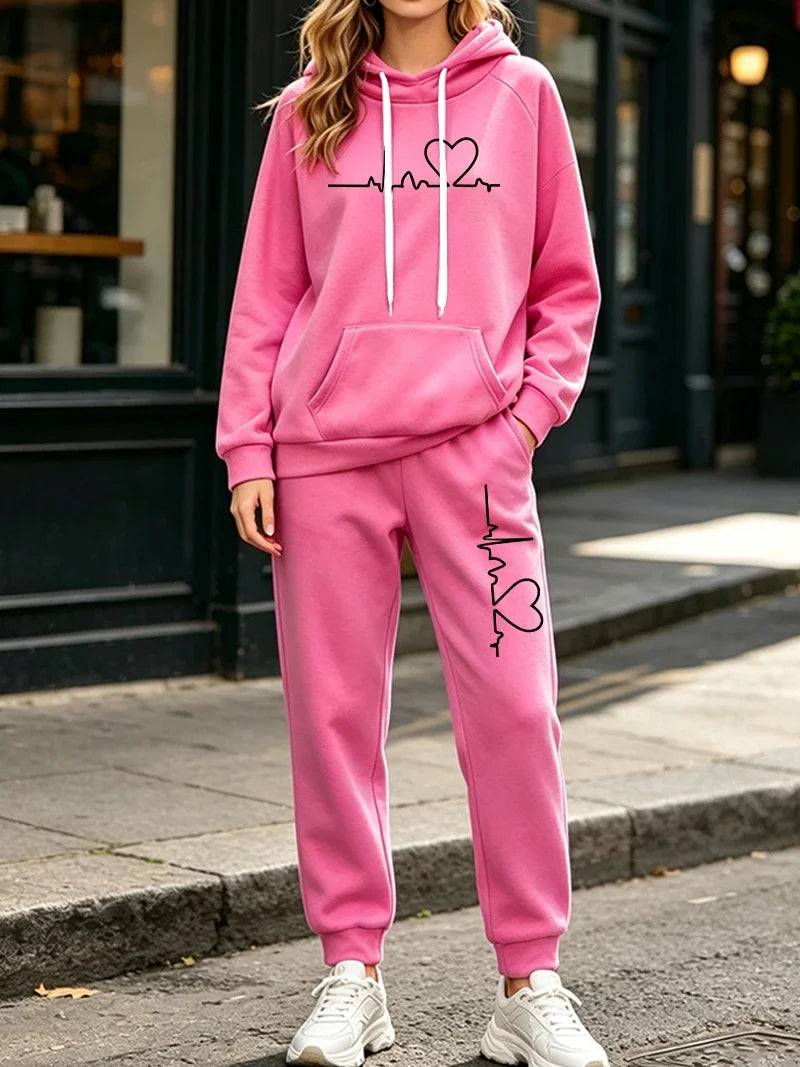 Autumn Winter Womens Tracksuit 2 Pcs Sets Casual Hooded Sweatshirt Outfits Outdoor Sports Clothing Warm Street Woman Pants Suit