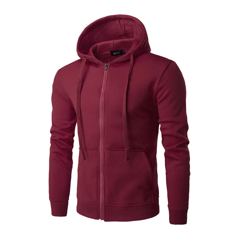 Men's Solid Color Hooded Hoodie Zip Up Cardigan Sweatshirt Casual Streetwear Tracksuit for Spring Autumn Male - ATFH