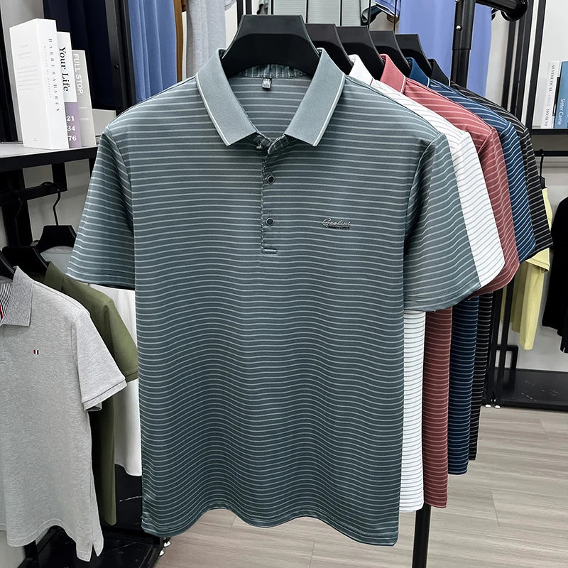Summer New Style Men's Striped Lapel Fashion Simple Breathable Polo Shirt