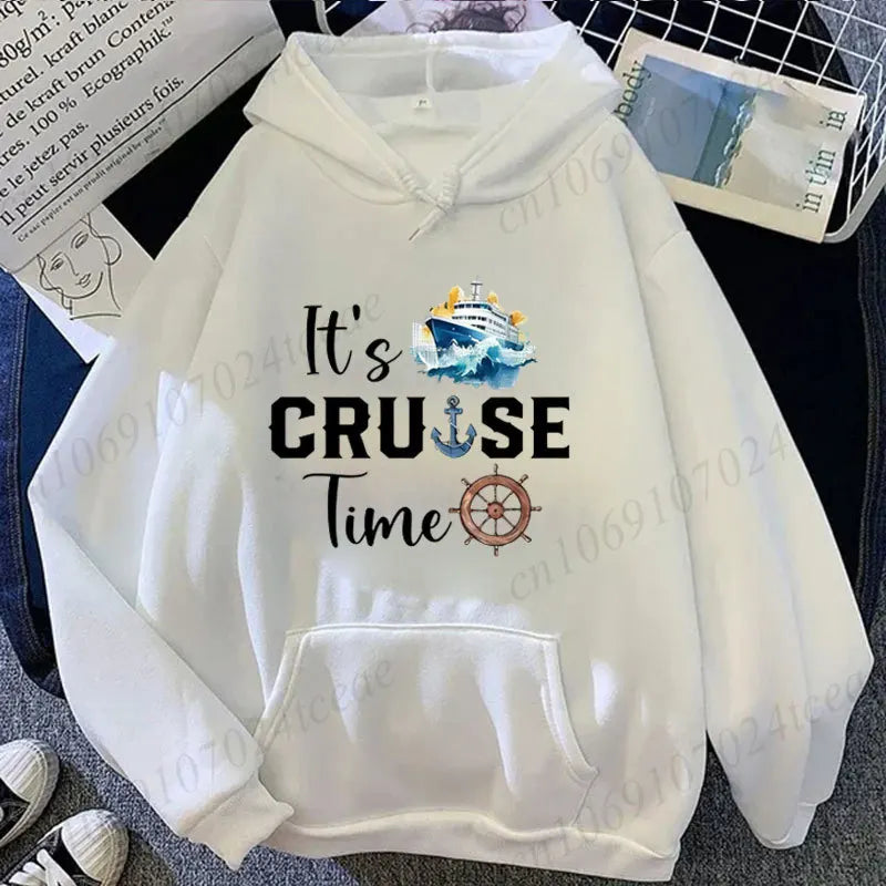 It's Cruise Time Friends Hoodies Vacation Travel Sweatshirts Cruise Ship Graphic Tops Family Cruise Trip Pullover Tracksuits