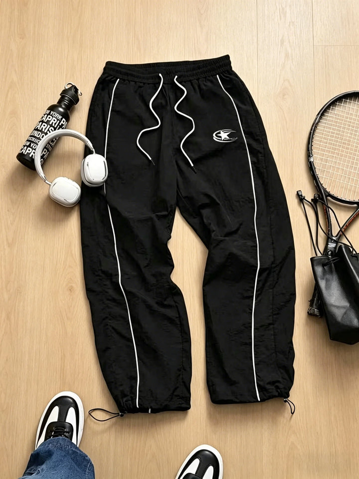 Men's Lightweight Star Logo Drawstring Joggers Baggy Track Pants Casual Sports Gym Streetwear Trousers for Spring Summer - ATFH