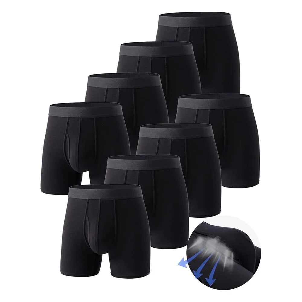 8Pcs Boxers Man Black Long Boxer Short Breathable Men's Underpants 3D Cutting U Pouch Design Man Clothes Plus Size Man Underwear