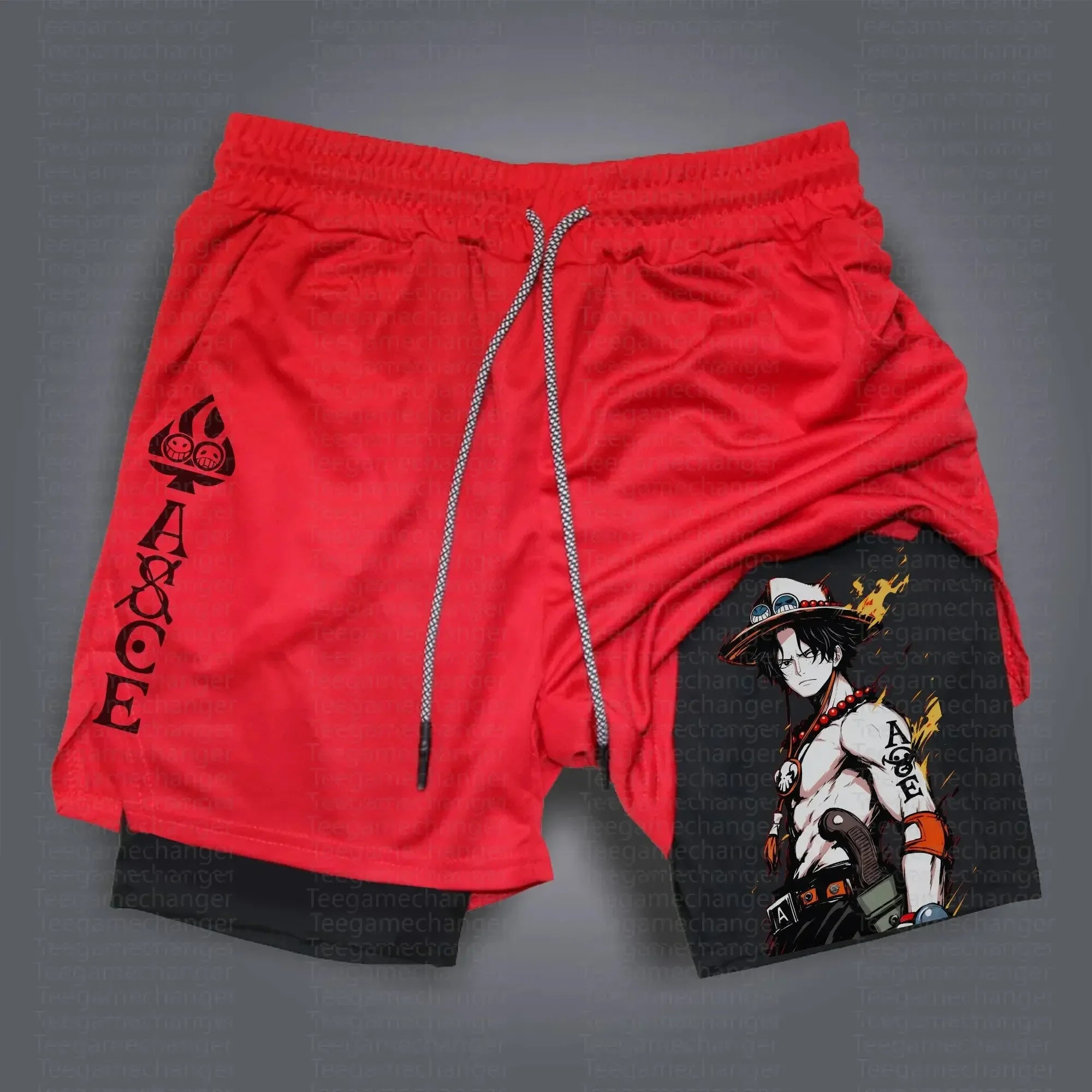 One Piece Anime Mens Gym Shorts Summer Y2k Streetwear Fitness Running Sport Pants Breathable Mesh Double-layer Shorts Sportswear