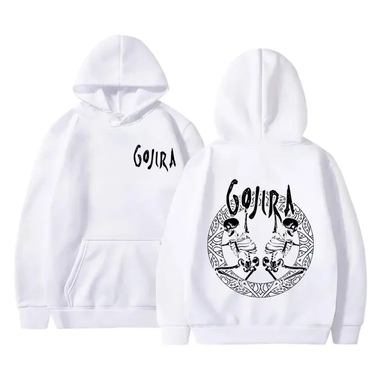 French Metal Band Gojira Skeleton Double Sided Graphic Hoodie Men Women Vintage Hooded Pullover Male Casual Oversized Hoodies