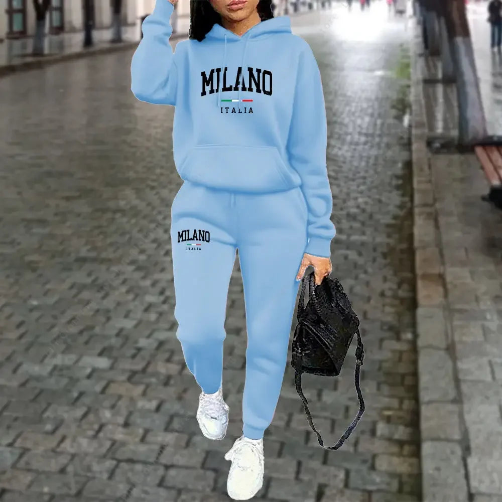 Autumn Winter Women Sets 2pcs Hoodies Pants Suit Sports Outfits Letter Print Aesthetic Clothes Ladies Tracksuit Running Fitness