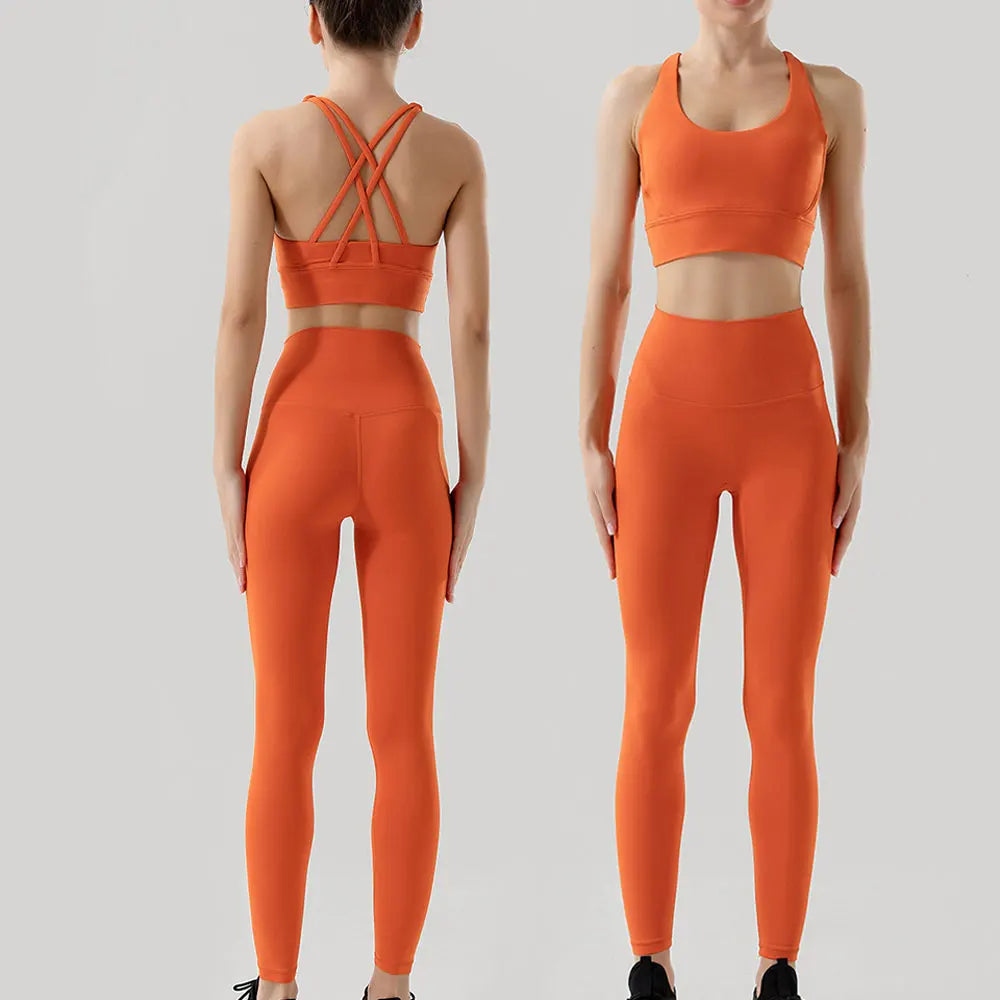Women's 2 Piece Sports Set - High Waist Booty-Lifting Leggings with Back Pocket & Sports Bra Yoga/Gym/Running Workout Outfit - ATFH