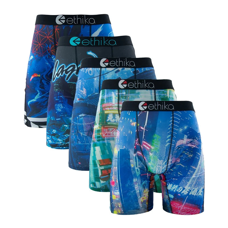 ETHIKA 5Pcs Men Underwear Boxers Breathable Mesh Crotch Man Swimming Underpants Plus Size Mens Panties Sexy Men's Boxer Briefs