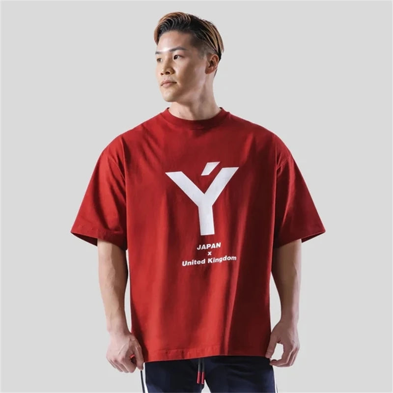 2026 Summer Oversize GYM Style Fitness Sports Men's Short Sleeve T-shirt Fashion Casual Cotton Loose Tees Tops ATFH