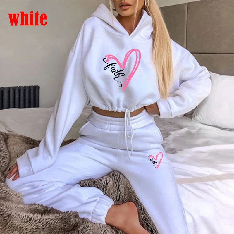 Women Hooded Sweatshirts+long Pants Casual Sport Suits Women Tracksuits Warm Long Sleeve Hoodies Two Piece Sets