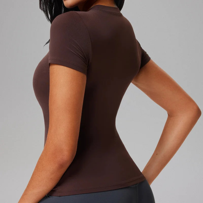 Women's Slim Fit Quick-Dry Sports Top Barely-There Feel Fitness Shirt for Running Yoga Short Sleeve Casual Cross-Border - ATFH
