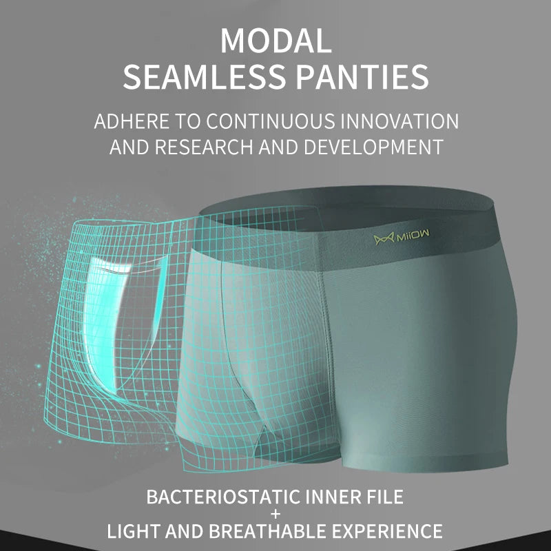 MiiOW 3Pcs Modal Boxer Underwear for Men Antibacterial Cotton Cuecas Men's Panties Silky Breathable Man Underpants Mens Boxers