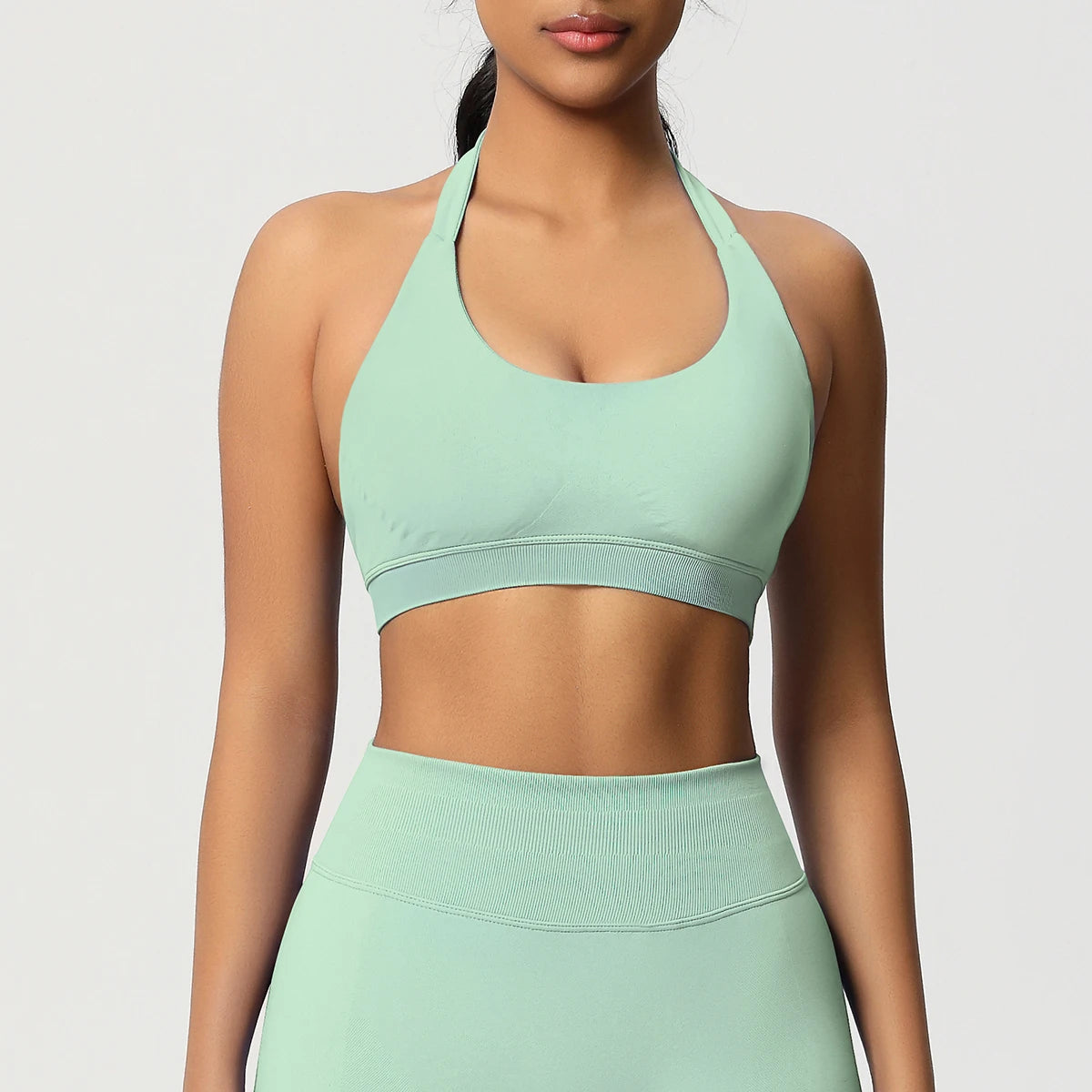 High Stretch Sports Bra Women Halter Seamless Yoga Bra Padded Backless Sports Bras Gym Crop Top Push Up Workout Yoga Tops Woman - ATFH