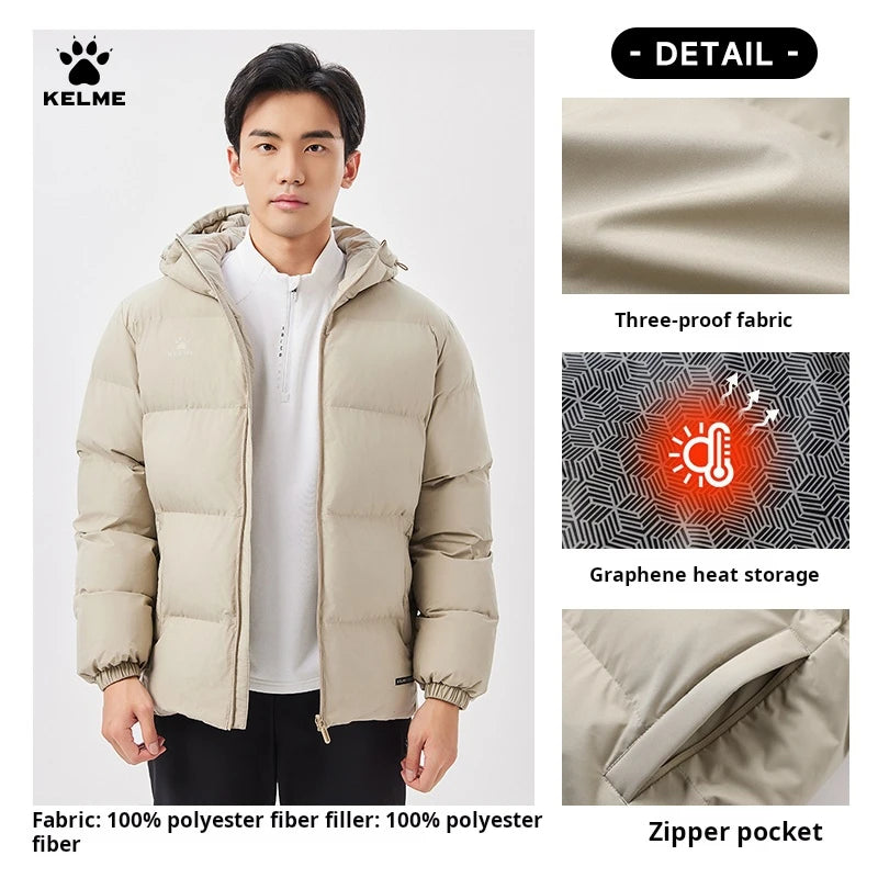 Kelme Sports Cotton Jacket Men's Winter 2024 New Style Bread Jacket Hooded Windproof Jacket Thickened Warm Cotton Jacket