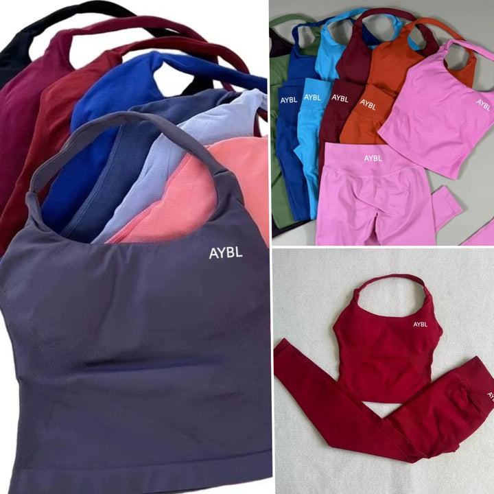 Impact Halter Top Impact Leggings for Women Seamless Sports Yoga Pants Low Ribbed Band Gym clothes Fitness Workout Clothes - ATFH