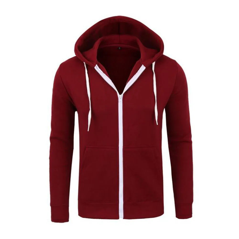 Men Hoodie Sweatshirts Autumn Winter Long Sleeve Front Pocket Zip Up Solid Hoody Coats BSD-ZW08 - ATFH