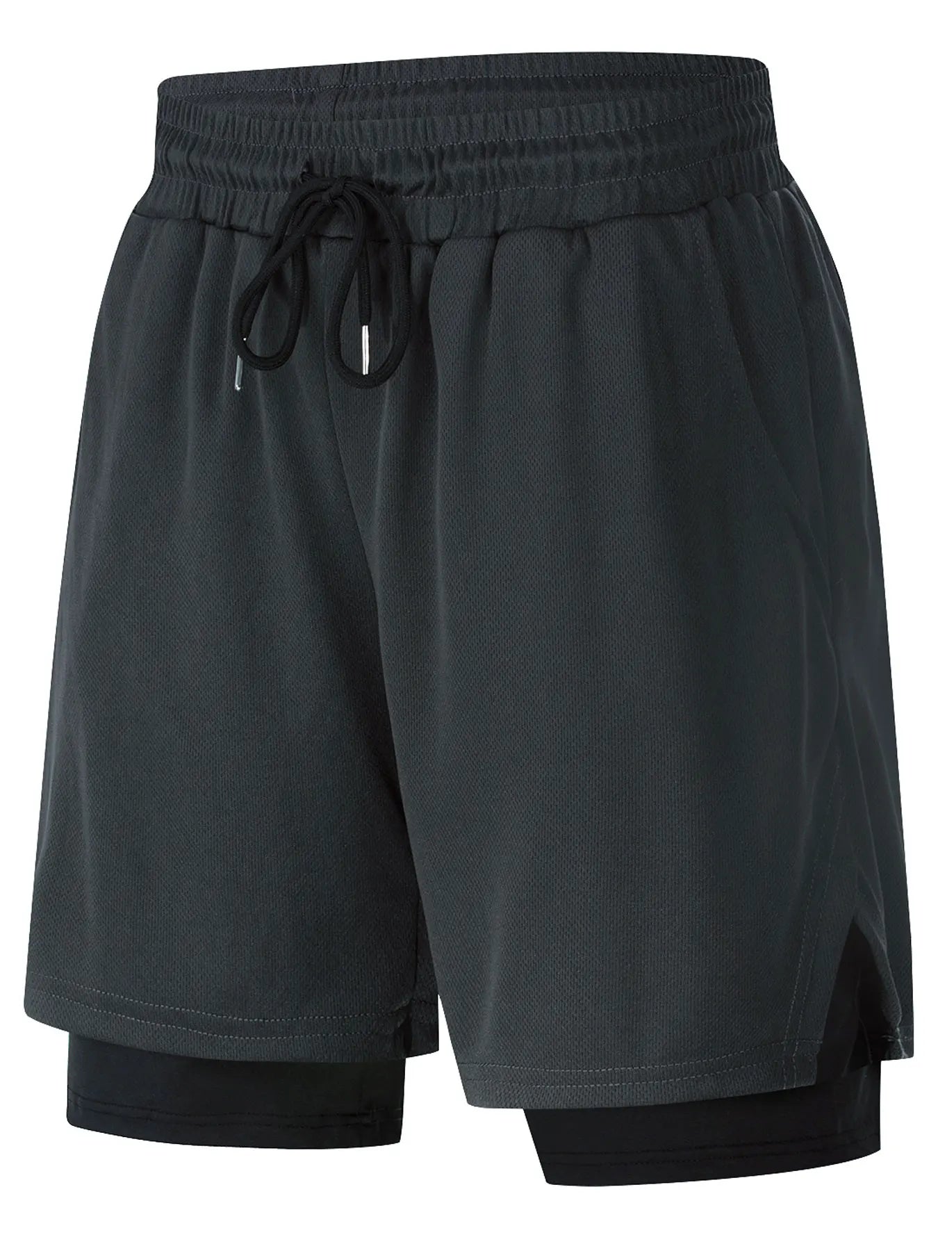 2-in-1 Men's Performance Running Shorts - Moisture-Wicking, Compression Support With Secure Zipper Pocket For Gym & Training