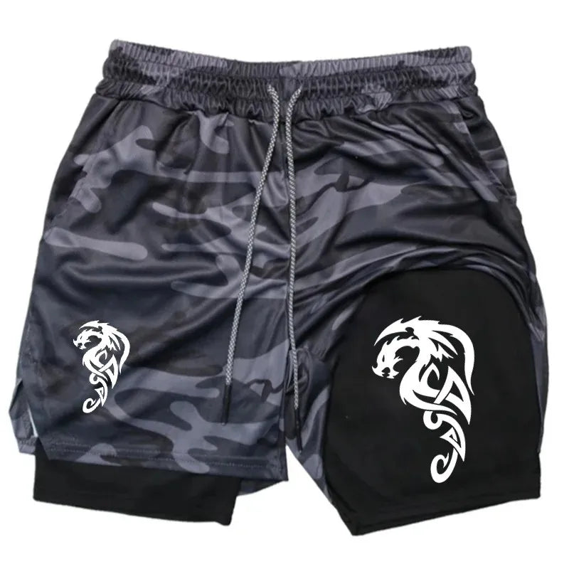 Pattern Print Men's 2-in-1 Sports Shorts Breathable Quick-drying Double-layer Summer Running Sportswear Bottoms ufc
