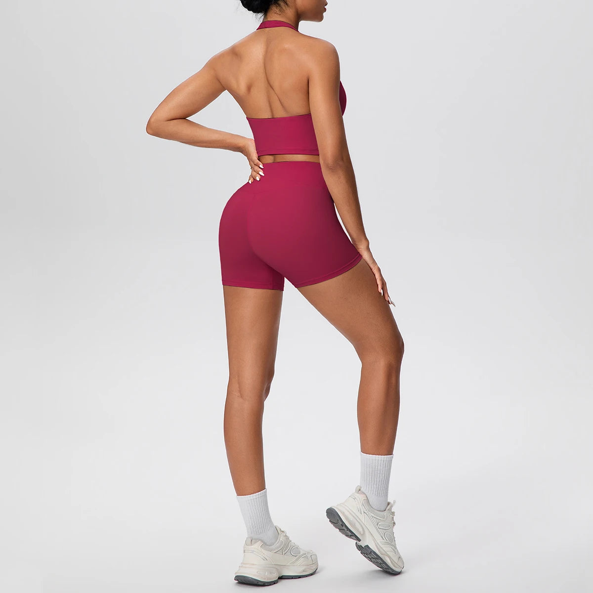 Woman Gym Yoga Set High Waisted Lifting Buttocks Sports Yoga Shorts Breathable Sexy Beautiful Back Halter Bra Chest Pad Yoga Set - ATFH