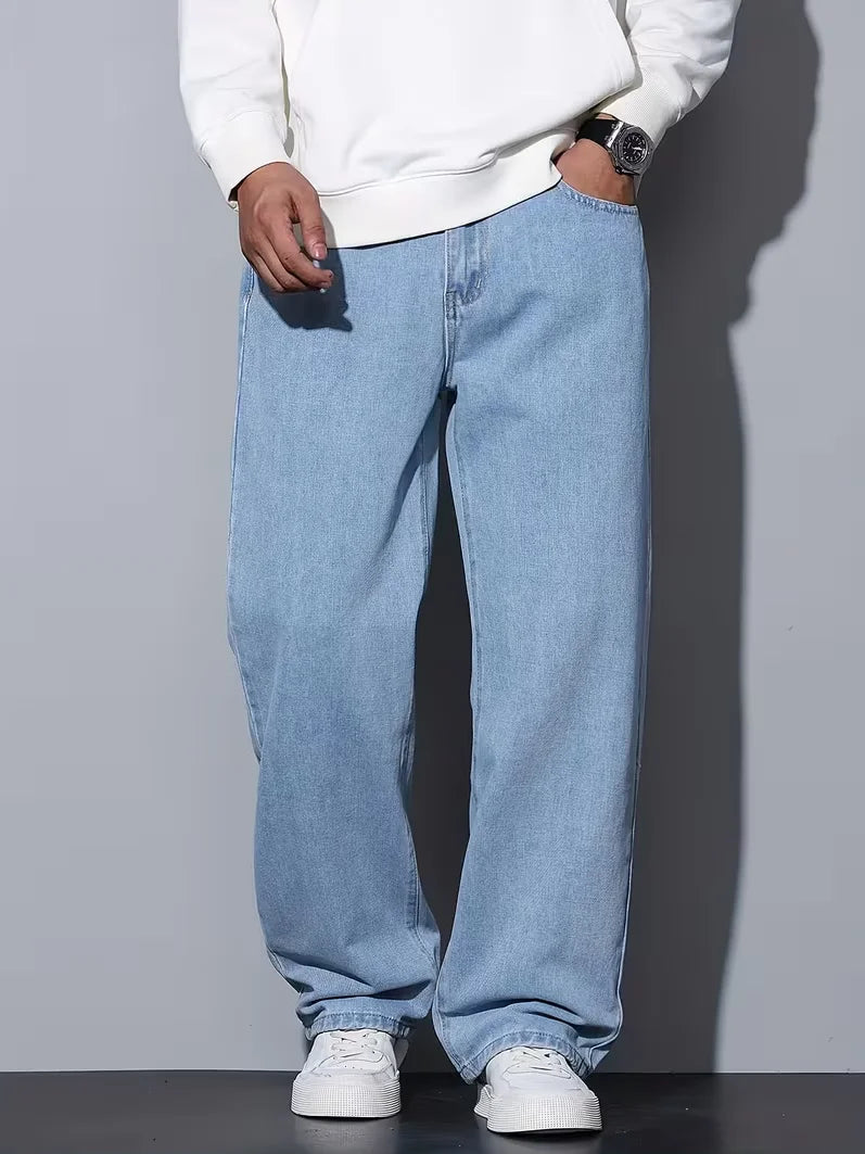 Men's Straight Leg Jeans, Loose Casual Trousers, Soft Cotton Casual Pants ATFH