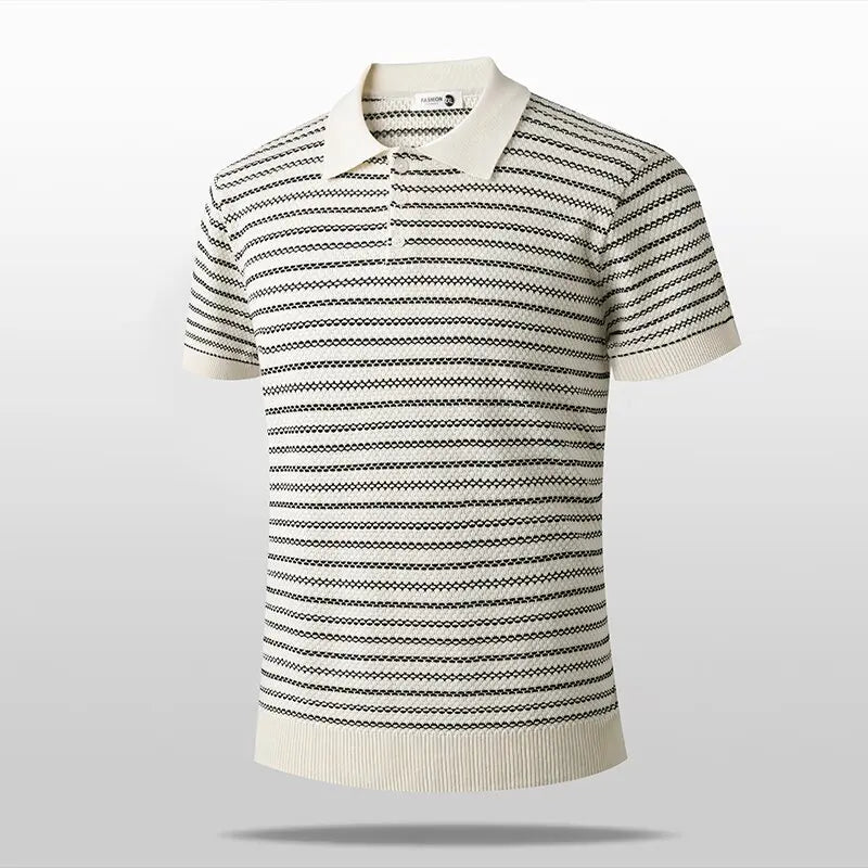 New Summer Fashion Trendy Ice Silk Breathable Striped Polo Shirt Men's Casual Loose Sports High Quality Short Sleeve T-Shirt