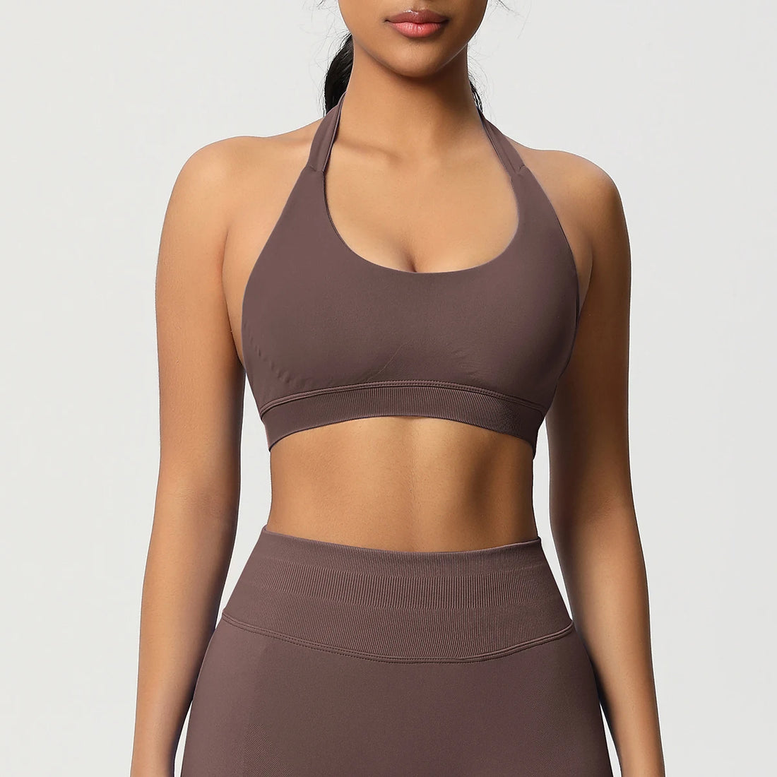 High Stretch Sports Bra Women Halter Seamless Yoga Bra Padded Backless Sports Bras Gym Crop Top Push Up Workout Yoga Tops Woman - ATFH