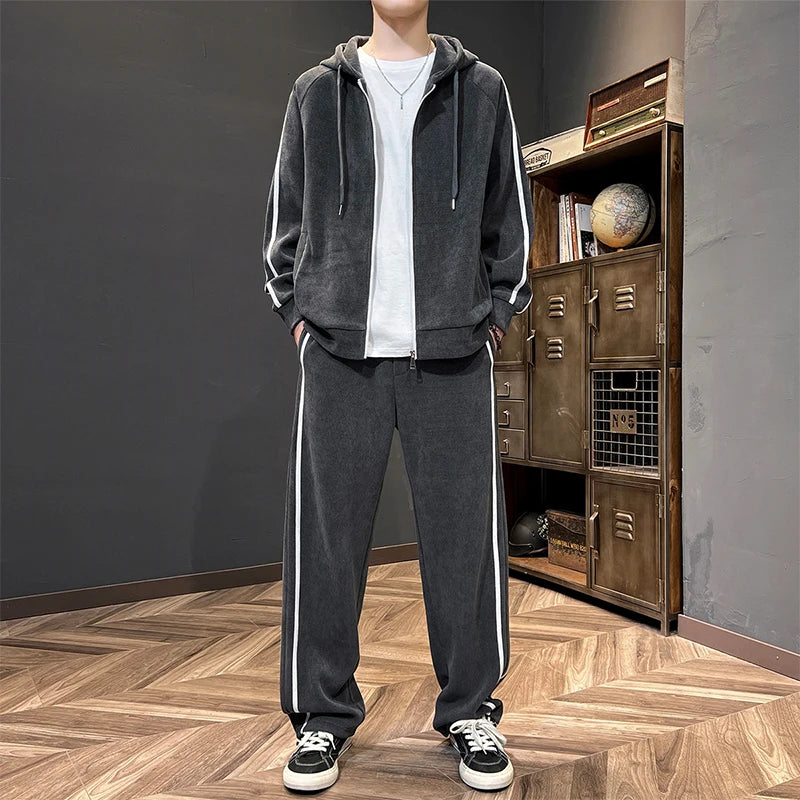 Big Size 8xl 7xl Corduroy Men's Tracksuit Set Black Hoodie Pants 2pcs Suits Autumn Winter Jacket Hooded Oversize Sportswear Man - ATFH