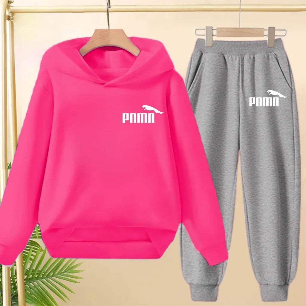 Leisure Children Hoodie Sportswear With Classic Prints Simple Elements Breathable Versatile Two-piece Set For Both Boy And Girl - ATFH