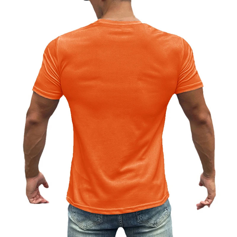 Mens Fitness Sweat Wicking Training Clothes Gym Bodybuilding Muscle Short Sleeve T-Shirt Summer Breathable Quick Dry Mesh Shirts