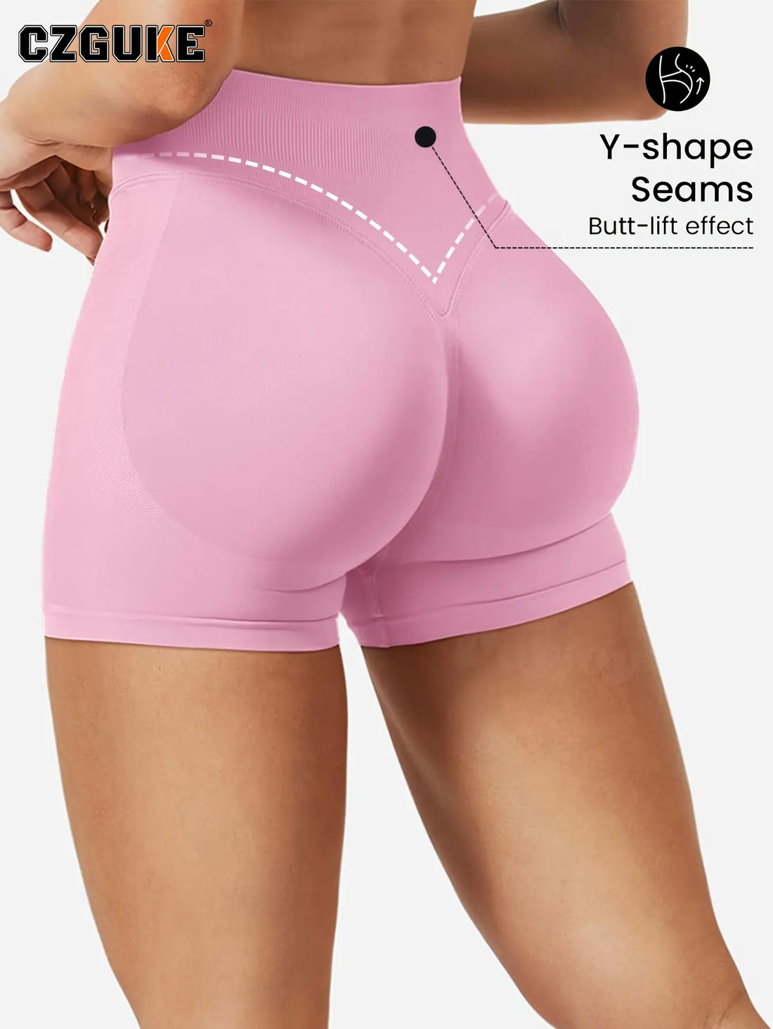 CZGUKE-2PCSWomen Seamless High Waist Scrunch Butt Shorts 2 Pack Elastic Tummy Control Gym Workout Running Athletic Sports Shorts