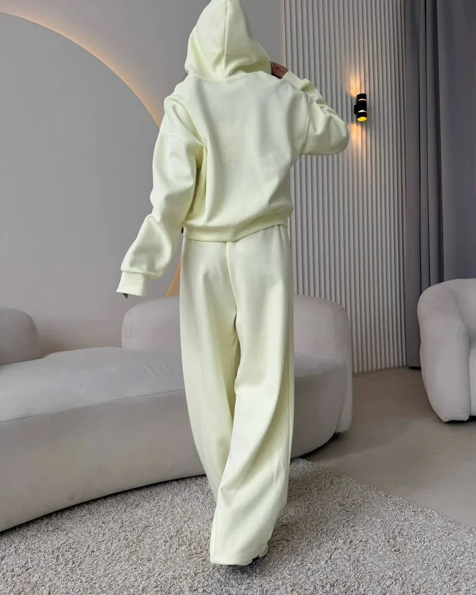 Cotton Hoodies Sweatshirt Two-piece Suit Women Casual Sports Sets Autumn Zip-up Short Coat Straight Trousers Loose 2-piece Sets