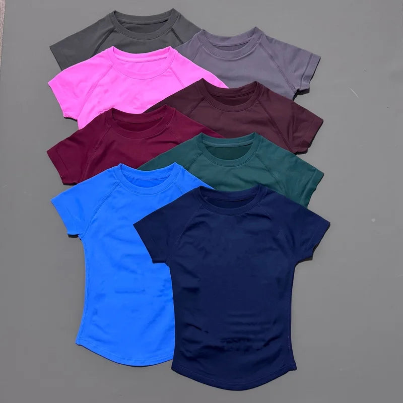 HISTELLO Sports Short Sleeve Top  Women Seamless Sculpting Yoga Bodysuit Running T-Shirt Workout Shirts Pilates Training Clothes - ATFH