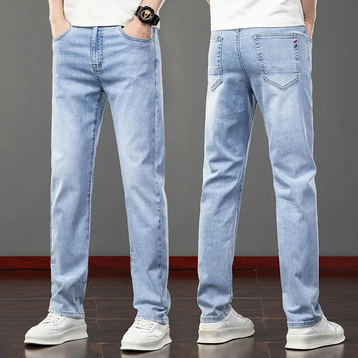 2026 Summer Men's Jeans Slim Fit Jeans Thin Stretch Straight Light Business Casual Denim Long Pants Male Classic Style Brand ATFH