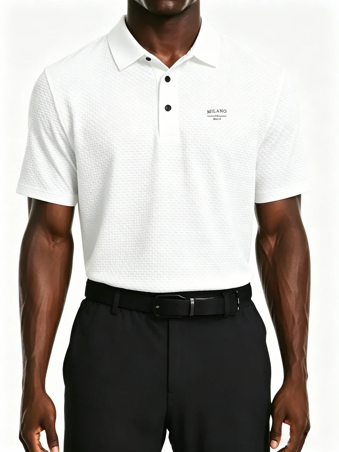 mens milano italy letter jacquard polo shirt breathable quick dry fabric casual business golf short sleeve top