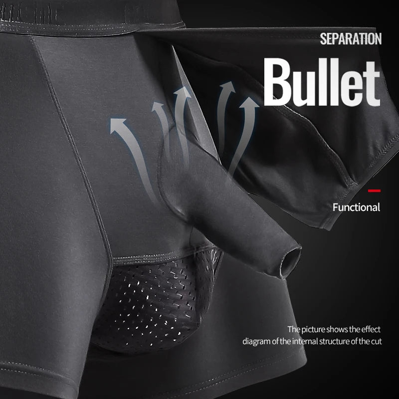5-Pack of Men's Underwear, Men's Leather Bullet-Type Separation, Long-Resistant Shorts, Scrotum Support, Men's Boxer Briefs, Box