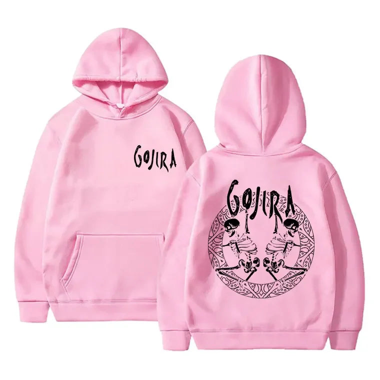 French Metal Band Gojira Skeleton Double Sided Graphic Hoodie Men Women Vintage Hooded Pullover Male Casual Oversized Hoodies