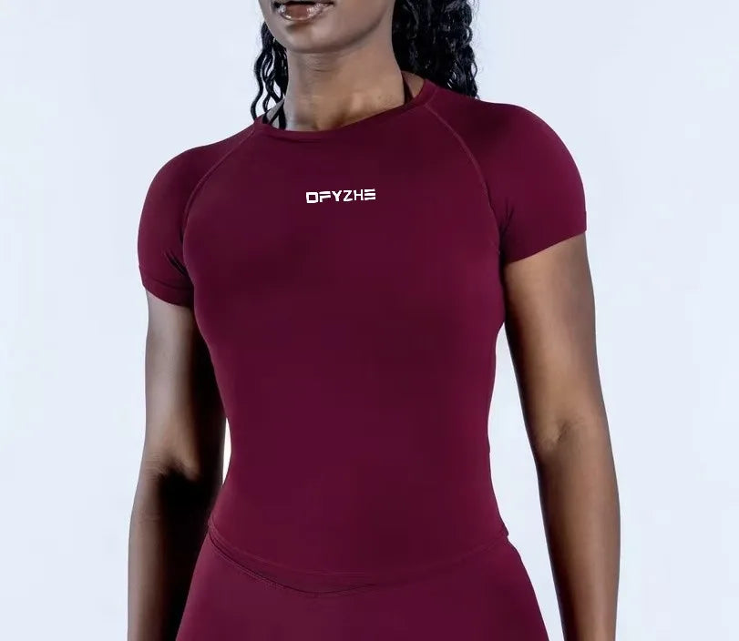 DFYZHE Impact Short Sleeve Top Women's Running Sports T-shirt Summer Short Sleeve Round Neck Elastic Yoga Fitness Top Breathable - ATFH
