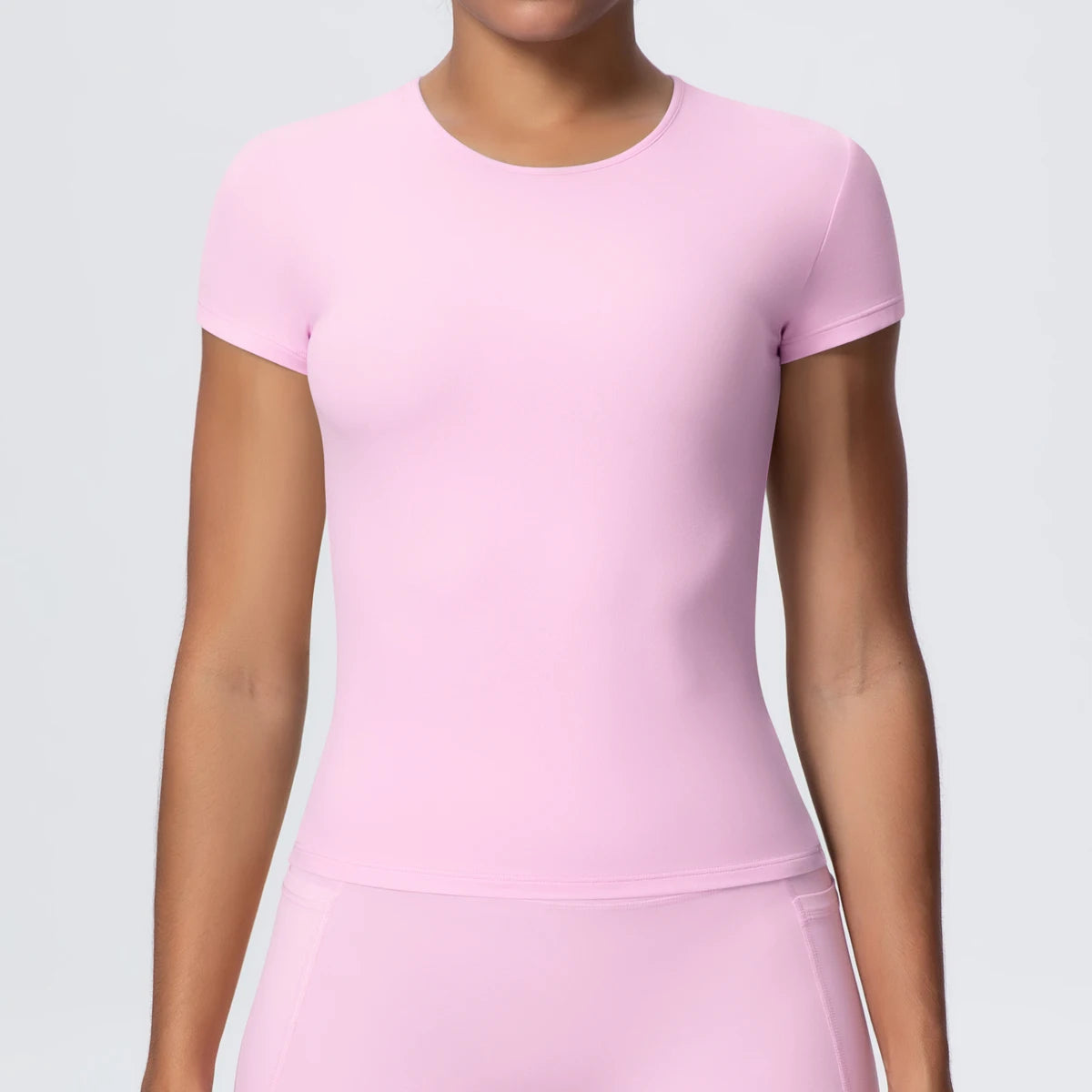 1 PC Solid Color Scrunch Slim Casual Yoga T-Shirt Gym Sports Running Shirts for Woman Fitness Training Breathable Naked Feel Top - ATFH