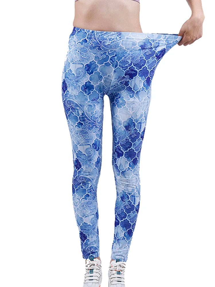 CUHAKCI Fashion Women Leggings Beautiful Leaf Floral Printing High Waist Jeggings Stretch Pant Sexy Hot Sale Clothing Mujer - ATFH