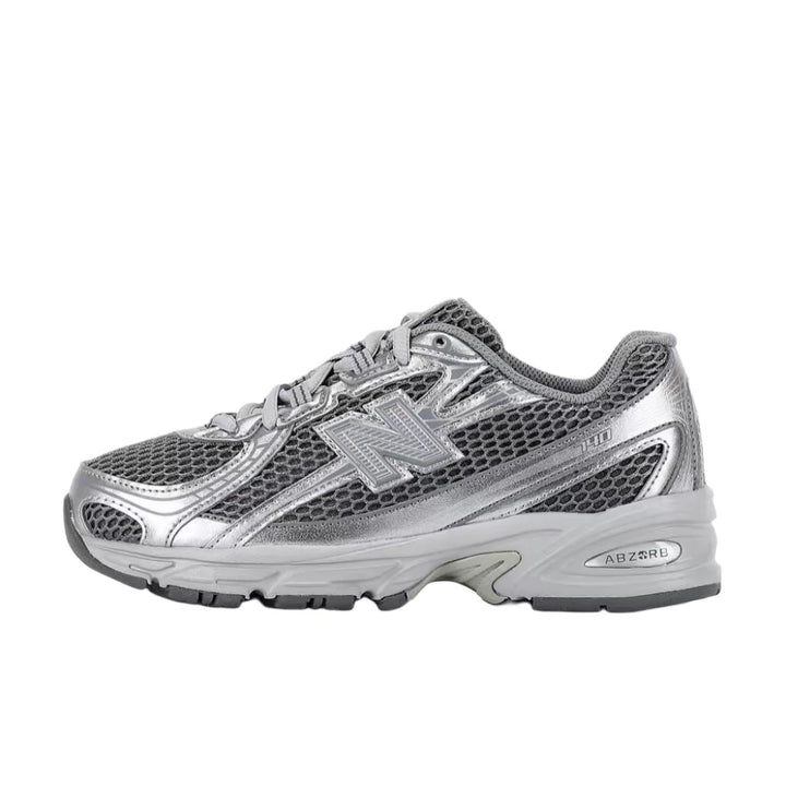 New Balance NB740 unisex low-top sneakers; silver with mesh upper and durable non-slip sole