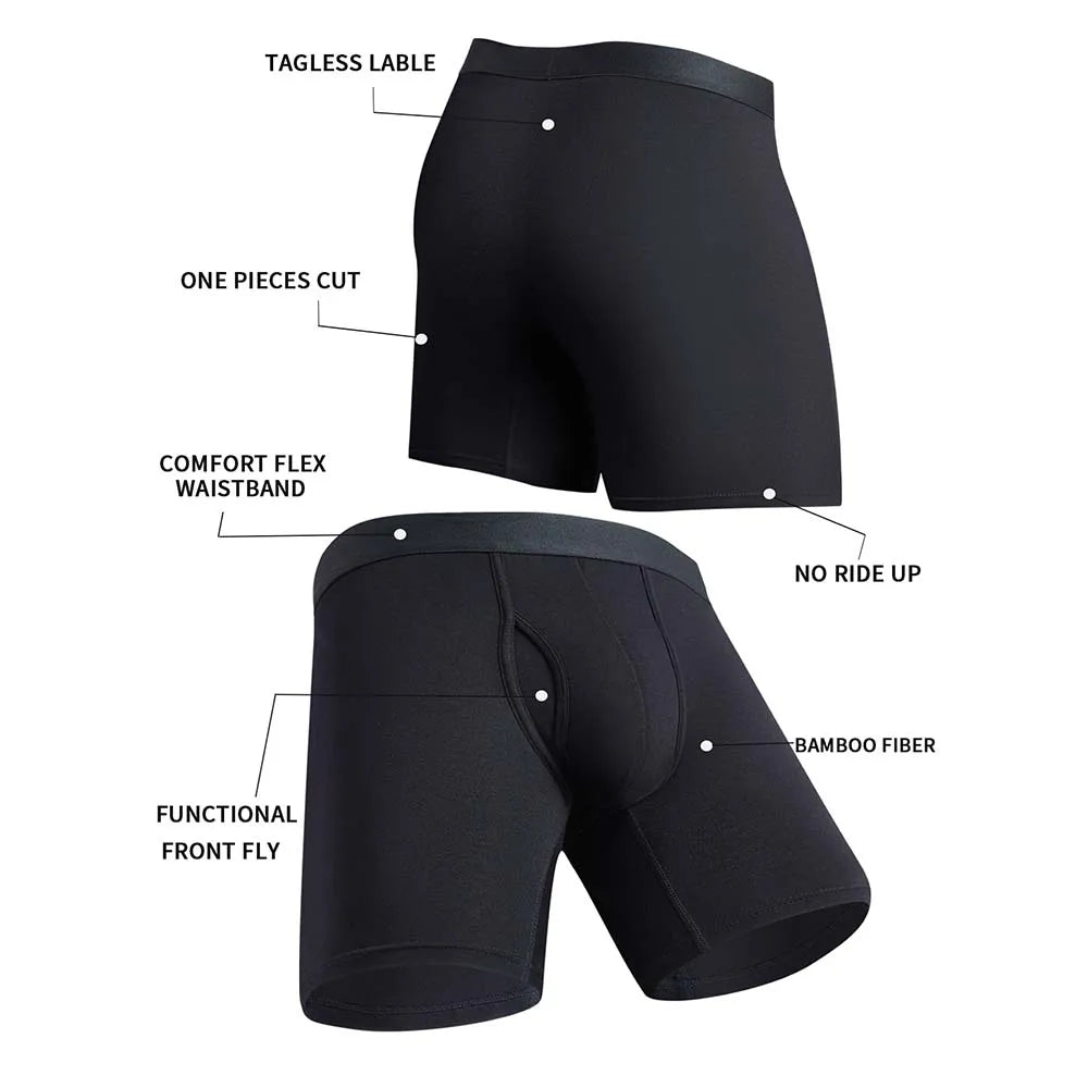 8Pcs Boxers Man Black Long Boxer Short Breathable Men's Underpants 3D Cutting U Pouch Design Man Clothes Plus Size Man Underwear