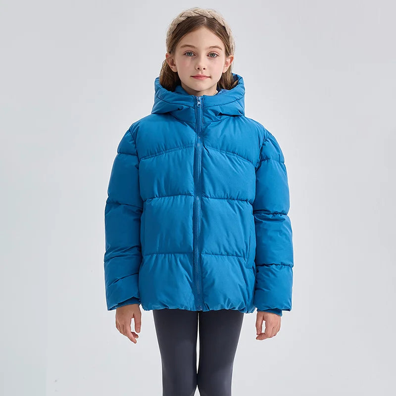 Winter Boys Girls Cotton Down Jacket Solid Windproof Thick Warm Hooded Mid-length Coat for 3-10 Years Kids Casual Outerwear