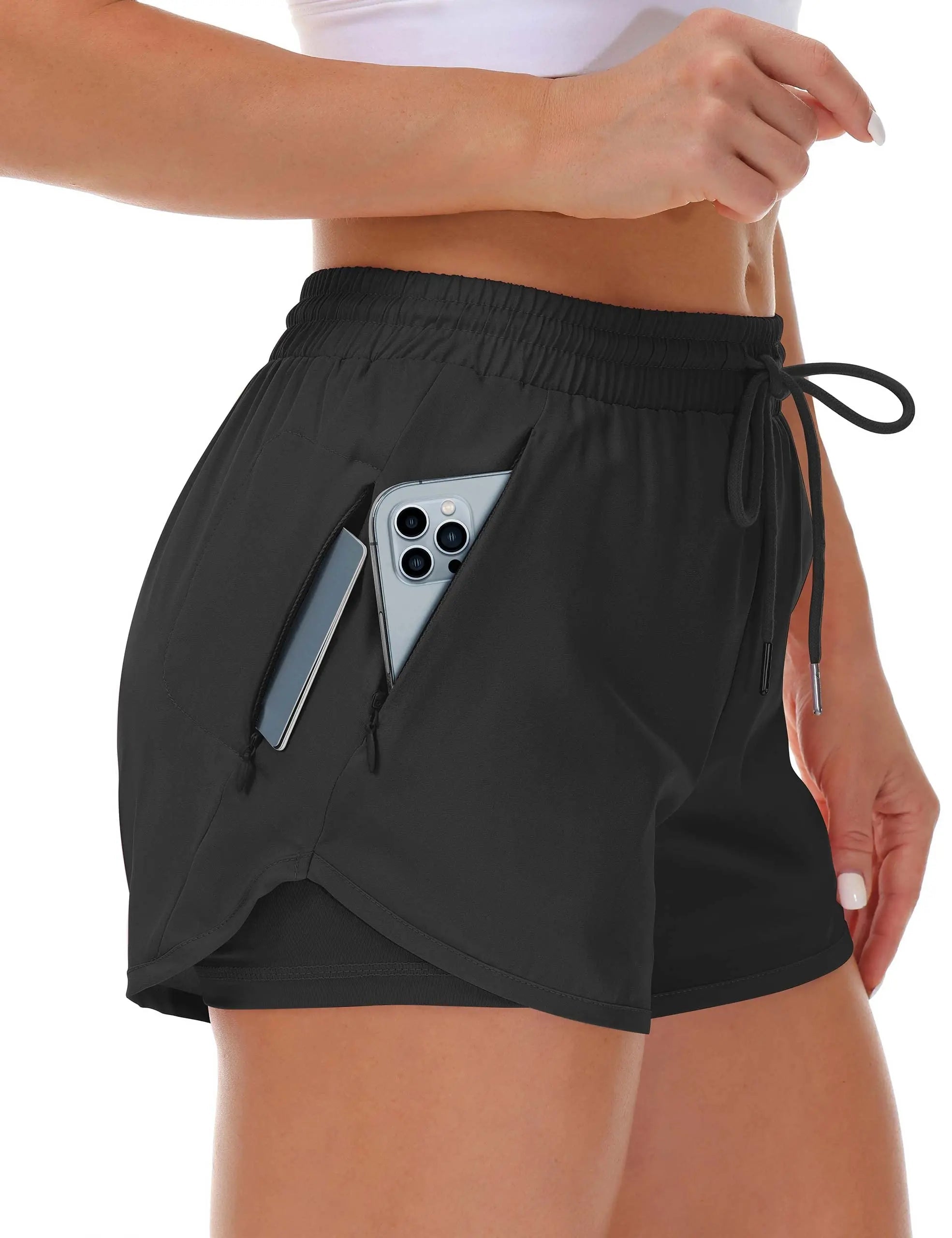 Women's athletic shorts, running, yoga, two-piece design, anti-exposure shorts, fitness, elastic, slimming leggings Tahsi Fashion House