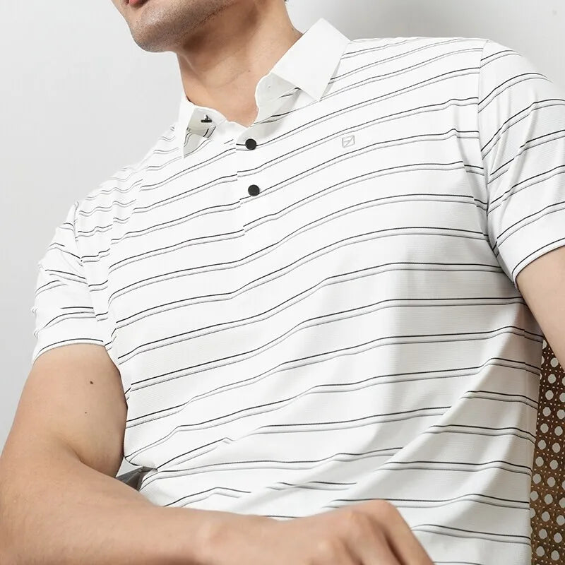 Brand Striped Short Sleeve Polo Shirts Men Trendy Business Casual Lapel T-shirts Social Office POLO Tees Tops Men Clothing 2025
