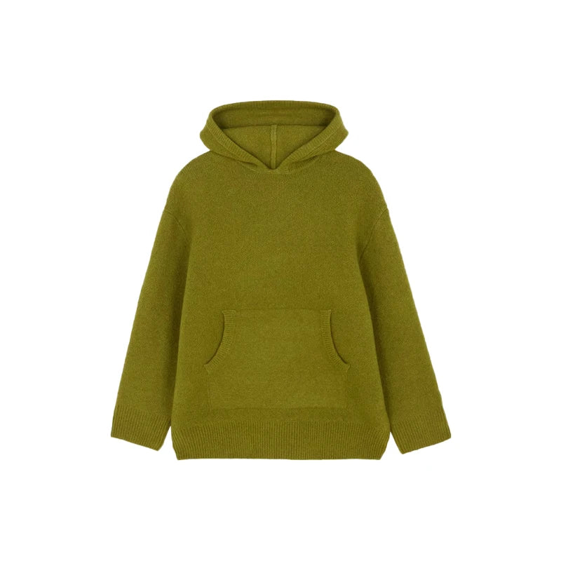 Casual Knitted Women's Sweater Hooded Solid Loose Big Pocket Thicken Lady Sweaters 2026 Spring Fashion Female Street Outwear - ATFH