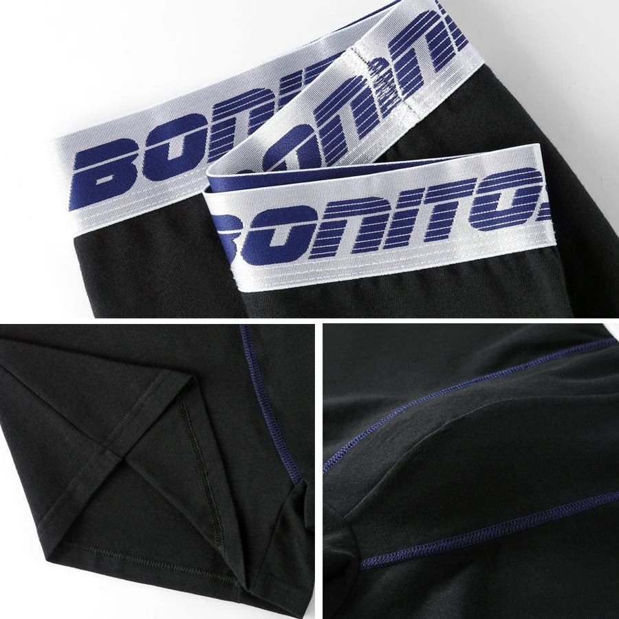 3 Pieces Cotton Men's Panties BONITOS Letter Waistband Boxer Briefs Solid Color Boxers Underwear For Man Classic Men Underpants