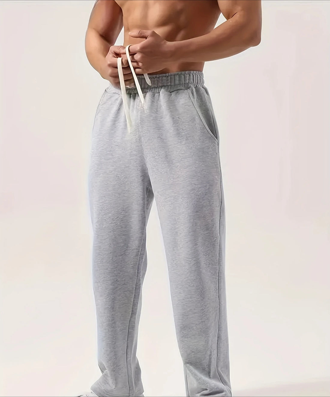Men's casual athletic trousers loose-fitting straight leg wide-leg style elastic waistband simple solid color pants sweatpants