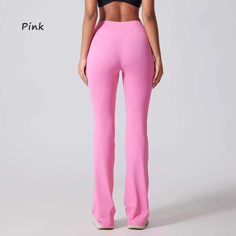 DIAS FIT JOY Women's Hip lifting flared pants high waisted yoga fitness pants sports micro flared yoga pants wide leg pants ATFH